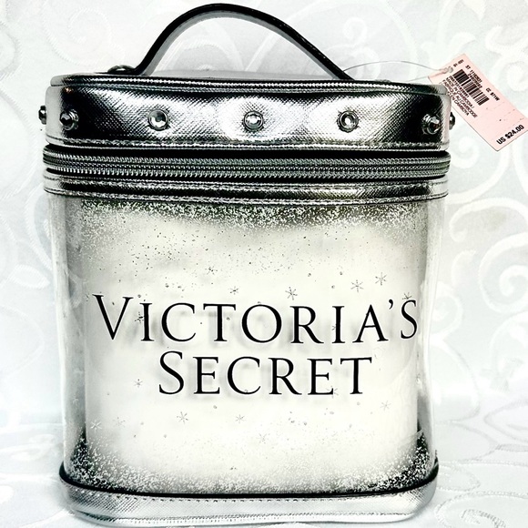 NEW Victoria's Secret Bling Rhinestone Silver Winter Cosmetic Train Case Bag - Picture 2 of 4